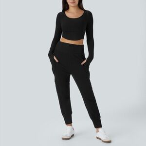 Halara High Waisted Foldover Pocket Harem Fleece Cargo Joggers, Size S